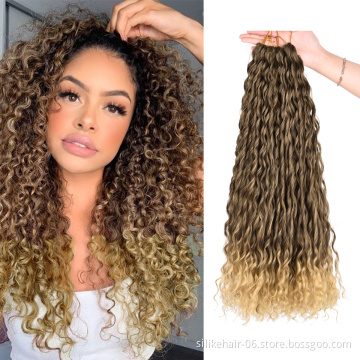 Cheap Silky 24Inch Ombre Blonde Brown Long Wavy Braids Kinky Curly Water Deep Wave Crochet Braiding Synthetic Hair Extensions